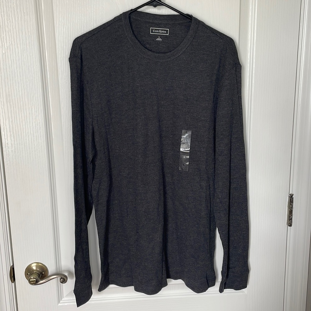 Men’s Club Room Large Thermal Charcoal Gray Long Sleeve Shirt NWT